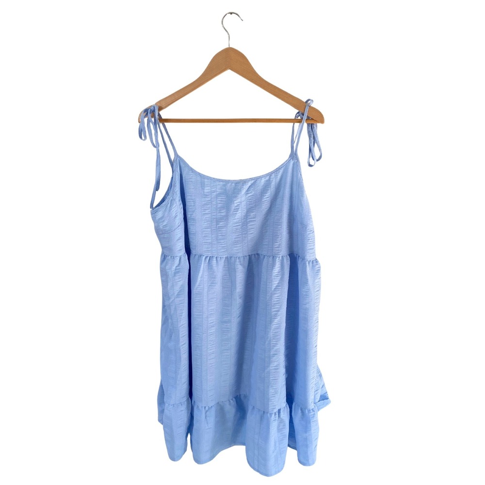 💙 Light Blue Tiered Tie-Strap Sundress – Adjustable | Approx. Size Large